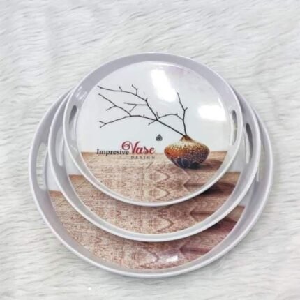 طقم صواني ميلامين الجوهره 3 قطع مدور