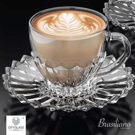 طقم مج قهوة برازليا بالطبق  سيتي جلاس