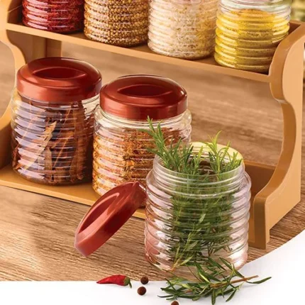 طقم توابل برطمانات 7 قطع صفين على حامل بلاستيك – لمسة