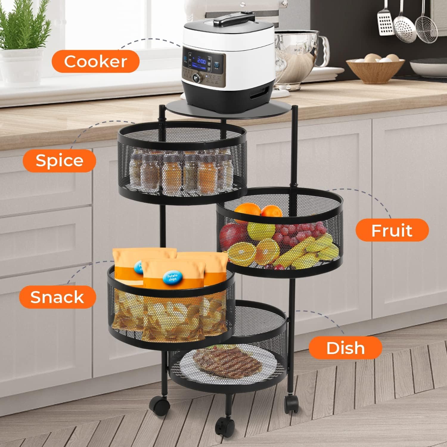 شانون تخزين دوّار متعدد الوظائف – 4 طبقات على عجلات، - الصورة 2