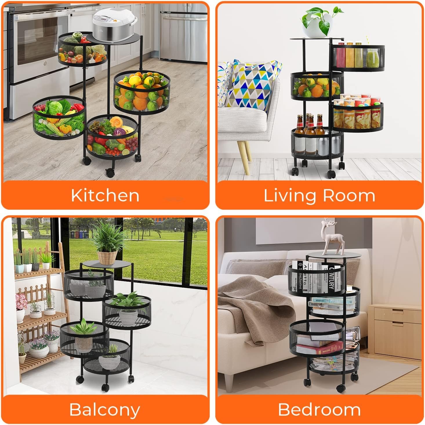 شانون تخزين دوّار متعدد الوظائف – 4 طبقات على عجلات، - الصورة 6