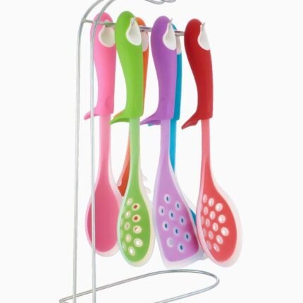 طقم توزيع سيليكون 6 قطع مع حامل ستانلس – ألوان متعددة | آمن لغسالة الأطباق ومقاوم للحرارة