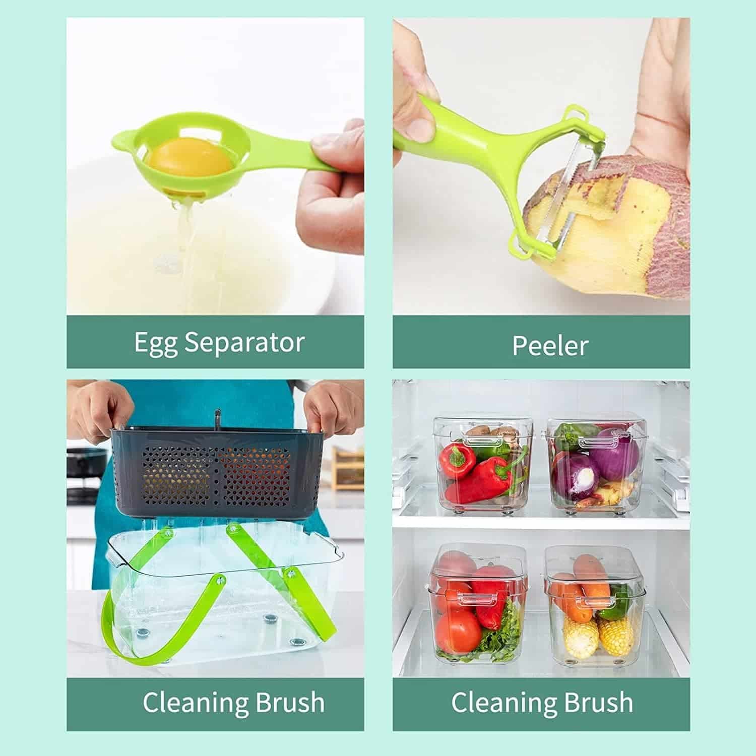 قطاعة خضراوات22 قطعه 2 في 1 ومفرمة بصل اترومانز | 14 شفرة ستانلس ستيل مع حاوية تخزين - الصورة 10