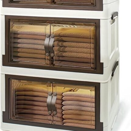 دولاب بلاستيك 3 أدوار من الوطنية ايليت– لون بيج وعسلي خفيف ومتين بتصميم عصري متعدد الاستخدامات